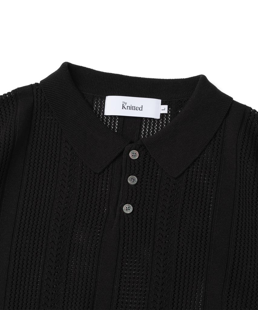 KNITTED Linen Scallop Collar Short Sleeve Knit Black