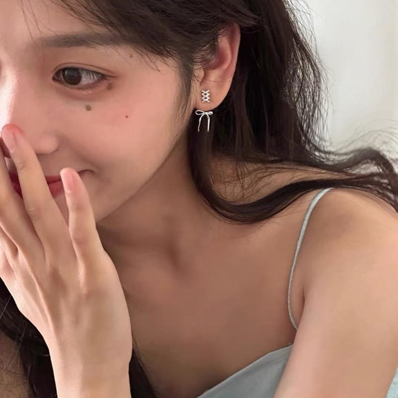 Bowknot Studs Earrings Minimalist Ear Rings Ear Piercing Ornament for Women Girl