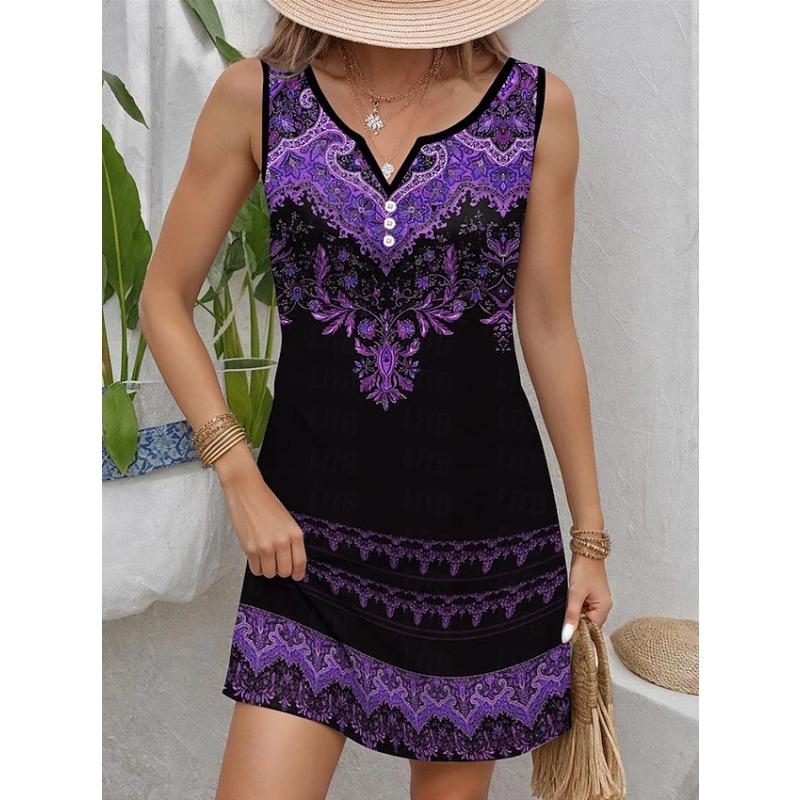 QICED Fashion Summer Spring Sleeveless V-Neck Casual Dresses