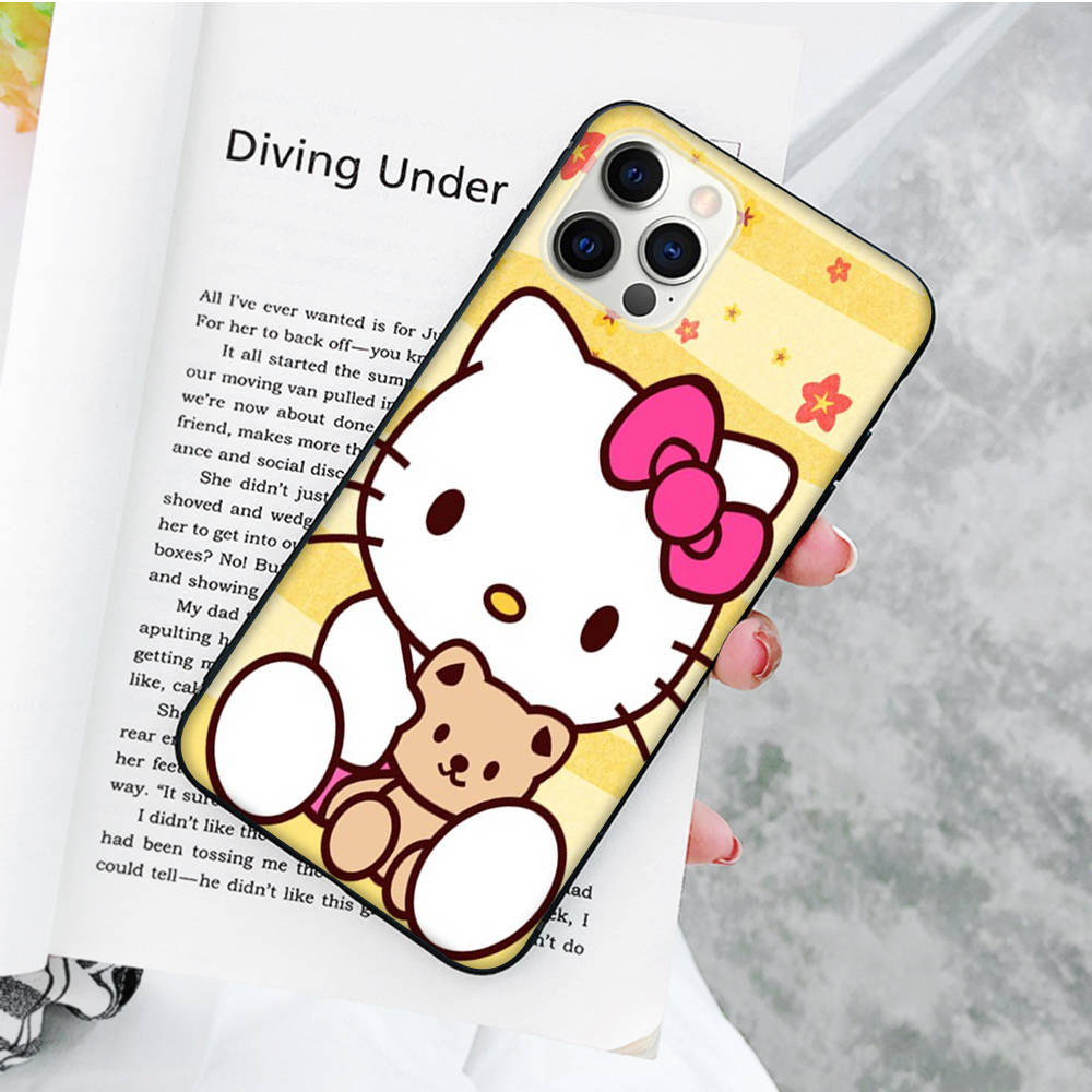 JZ3 Love Hello Kitty Black Sofe Case for OPPO Reno 8 6 5 4 Pro Plus Find X3 A17 A3 A31 A38 A40 A53 A54 A55 A74 A76 A78 A77 A80 A94 A95 A96 Lite
