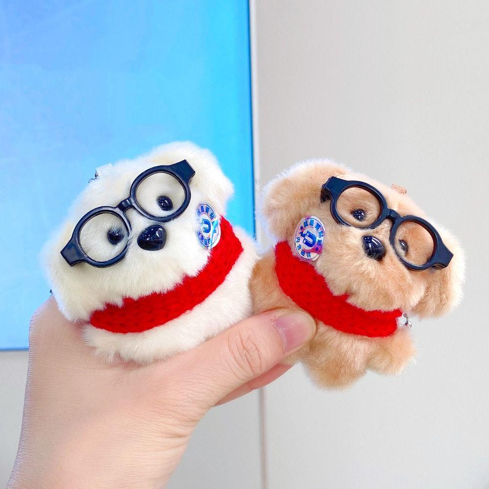 2Pcs Cute Collar Glasses Dog Pendant Cartoon Magnetic Dog Keychain Funny Plush Doll Keychain  Friend