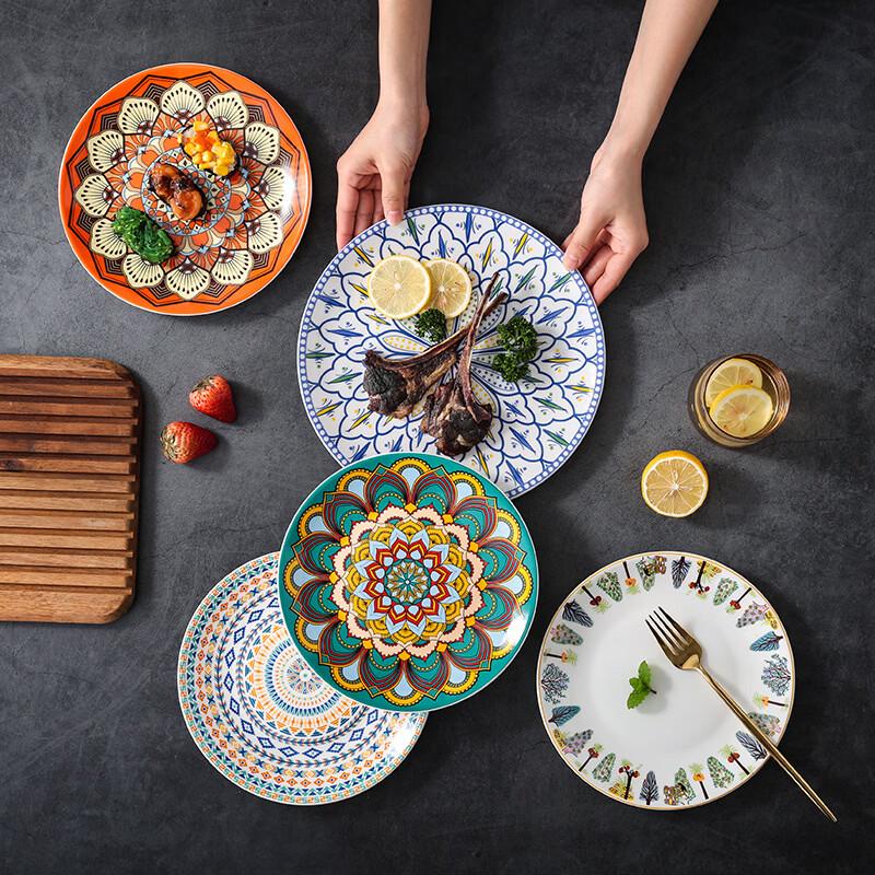 Bohemian Moroccan Ceramic Divided Dinner Plate