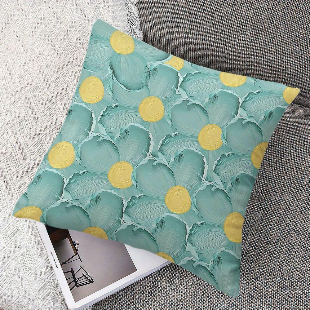 Mint Daisy Art Square Jacquard Pillow Cover for Sofa Office Waist Cushion Cover Home Decorative Pillowcase