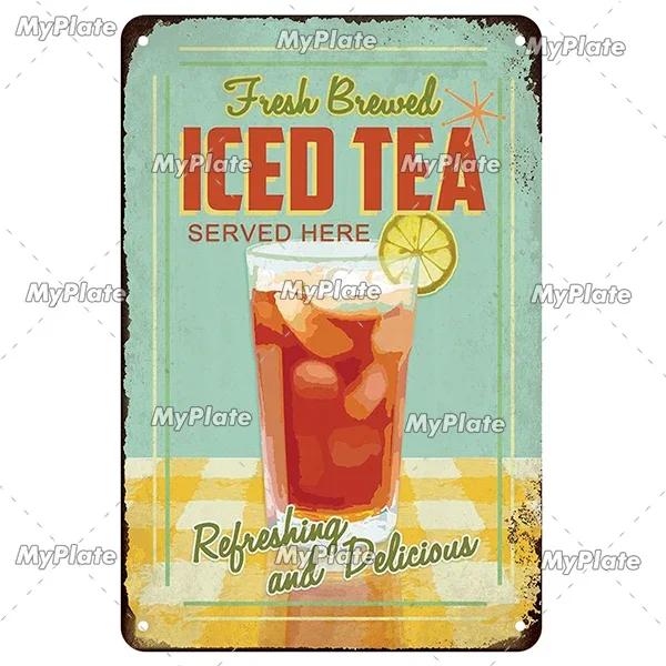[MyPlate]Ice Coffee Metal Sign Vintage Plaque Tin Sign Kitchen Decor For Bar Sign Club Decoration Man Cave Plate Tea Poster