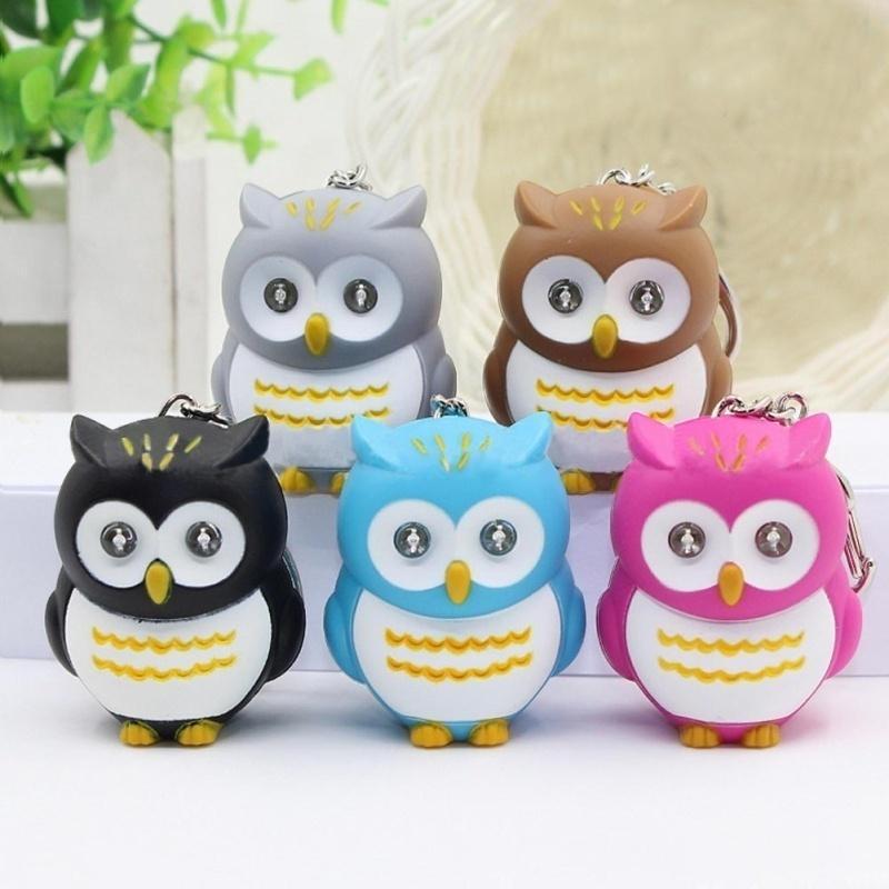 

Keychain Owl Motorcycle Car Key Chain Sound Light LED Flashlight Key Ring Holder Bag one size разноцветный