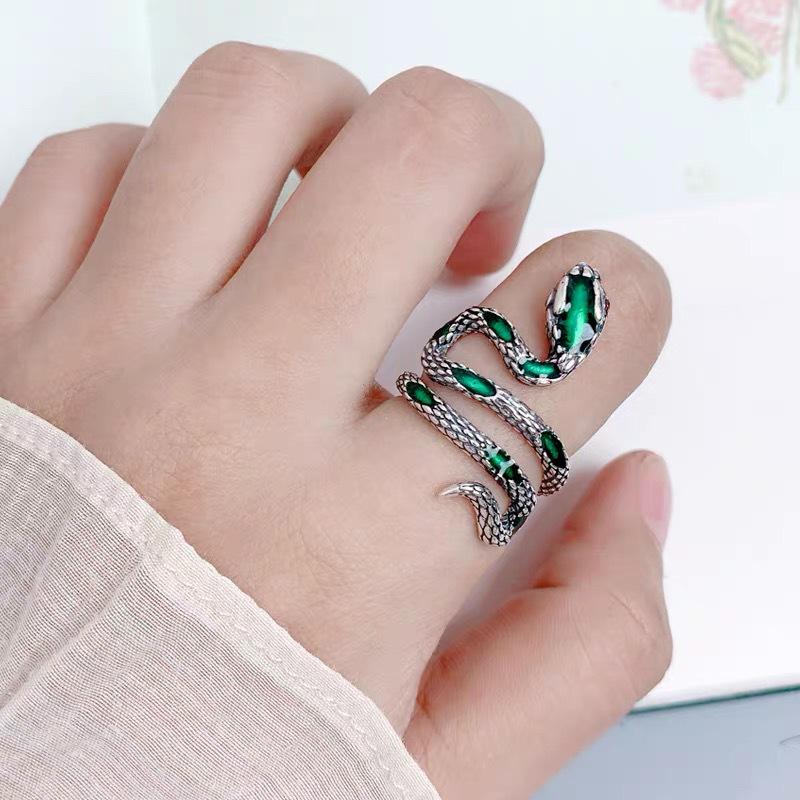 S925 Sterling Silver Snake Coiled Adjustable Ring - Women's Retro Cold Style Trendy Accessory
