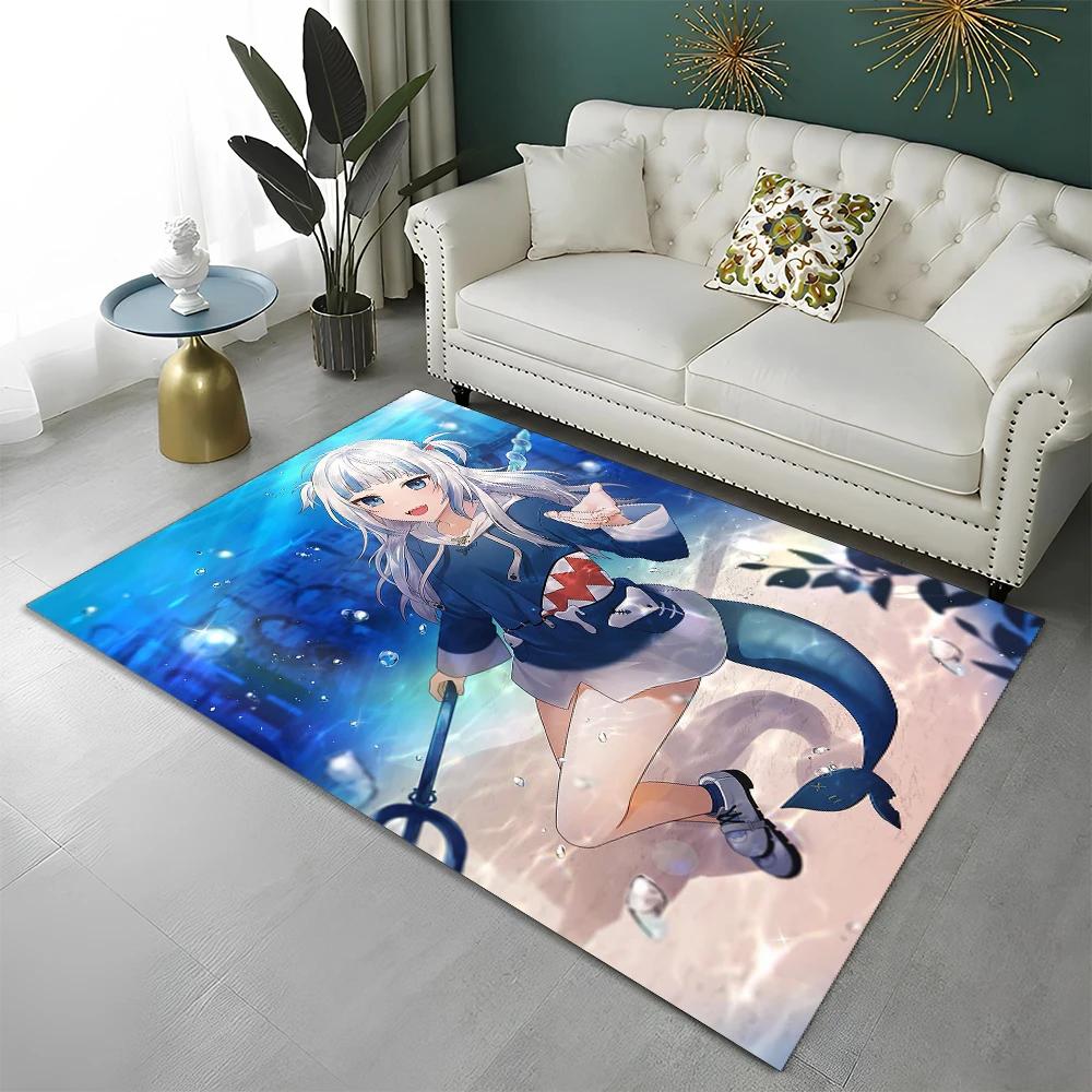3D Cute Gawr Gura Hololive Cartoon Carpet Rug for Home Living Room Bedroom Sofa Doormat Decor,kids Area Rug Non-slip Floor Mat