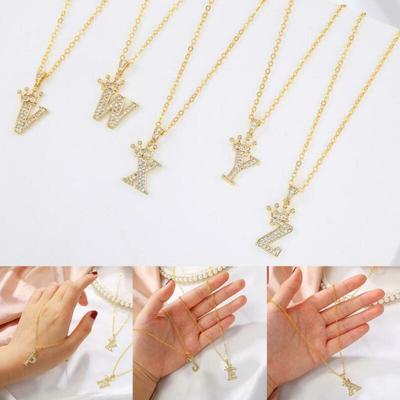 Unisex nuevo AZ alfabeto colgante corona estilo hip-hop cadena Vintage collares cristal circón moda