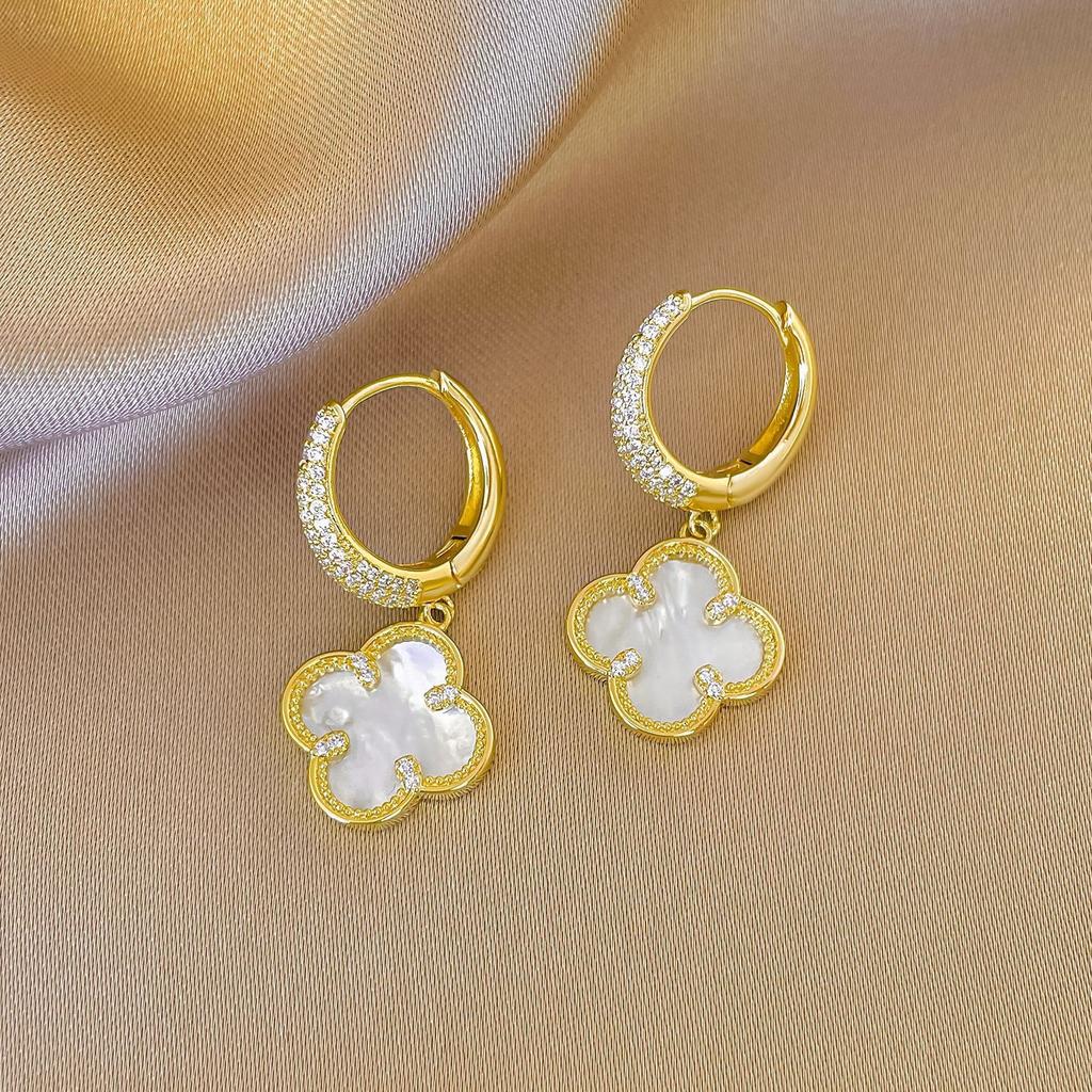 Luxury Four-leaf Clover Earrings - Elegant Women's Ear Cuffs Studs