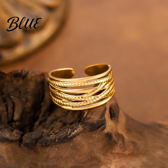 Stainless Steel Finger Band Thumb Ring Geometric Lines Shape Adjustable