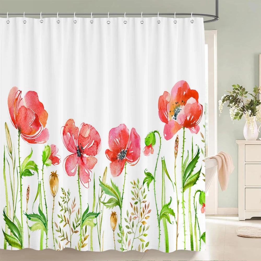 240x180cm Bathroom Waterproof Shower Curtain Beautiful Flower Plant Leaves Printing Polyester Home Decoration Curtain With Hook