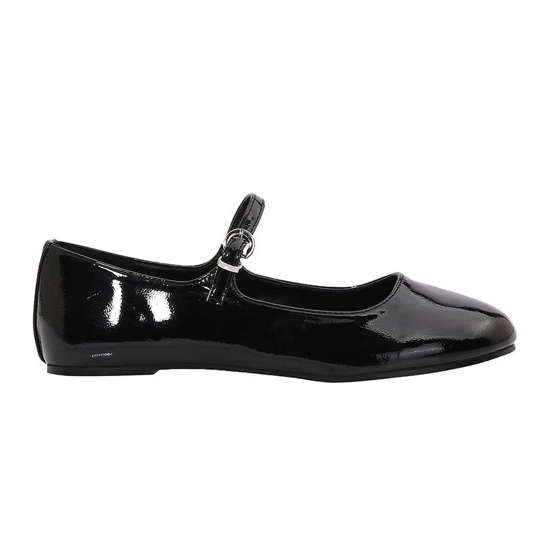 Fashion High Quality Patent Leather Black Ballet Flats Women Fashion Round Toe Shallow Buckle Mary Jane Shoes Cozy Non-slip Casual Shoes