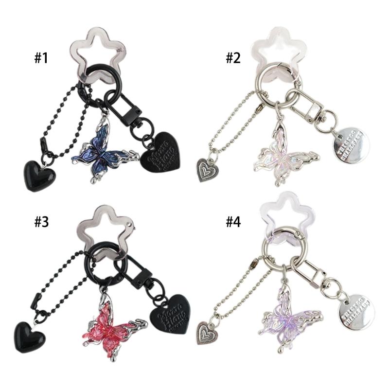 Porte-clés Pendentif Cœur Papillon Coloré Alliage Porte-clés Étoile Décoration de Sac Accessoire de Mode pour Femmes et Filles