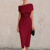 One-Shoulder Ruched High-Waist Tiered Dress for Evening Party, Commute, and Split Cocktail Gown