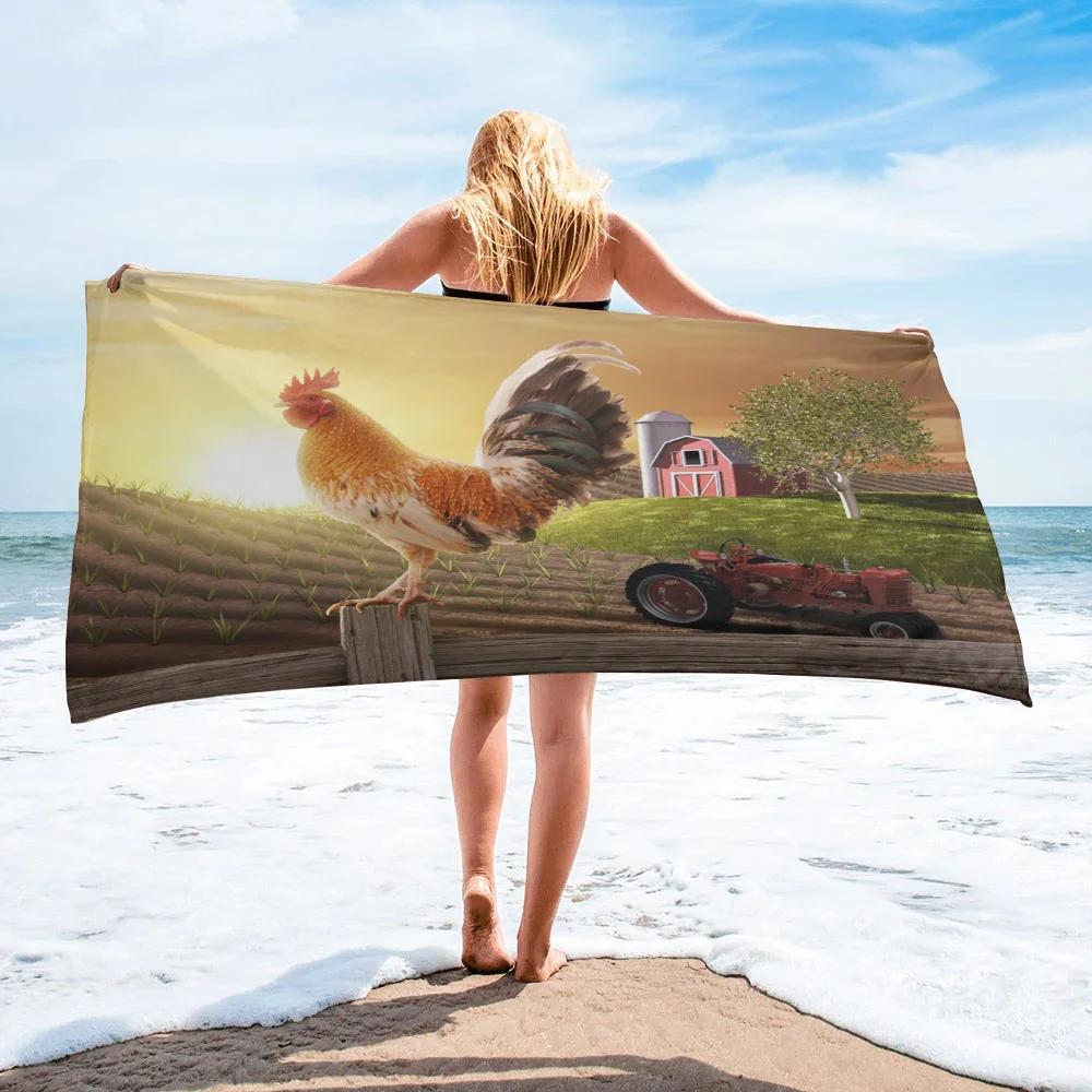 Asciugamano da Spiaggia con Pollo da Fattoria in Microfibra Asciugatura Rapida Asciugamani da Bagno per Nuotatori Asciugamano da Bagno Assorbente per Hotel Palestra Spa Yoga Sport