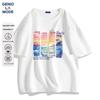 Tricou cu textură gofrată și imprimeu valuri marine pentru bărbați GENIOLAMODE