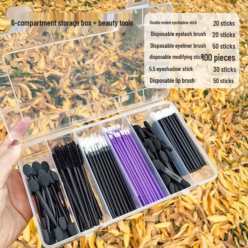 Six-Piece Disposable Makeup Tool Set: Eyeshadow, Lip, Eyeliner, Eyelash Brushes & Cleansing Sticks