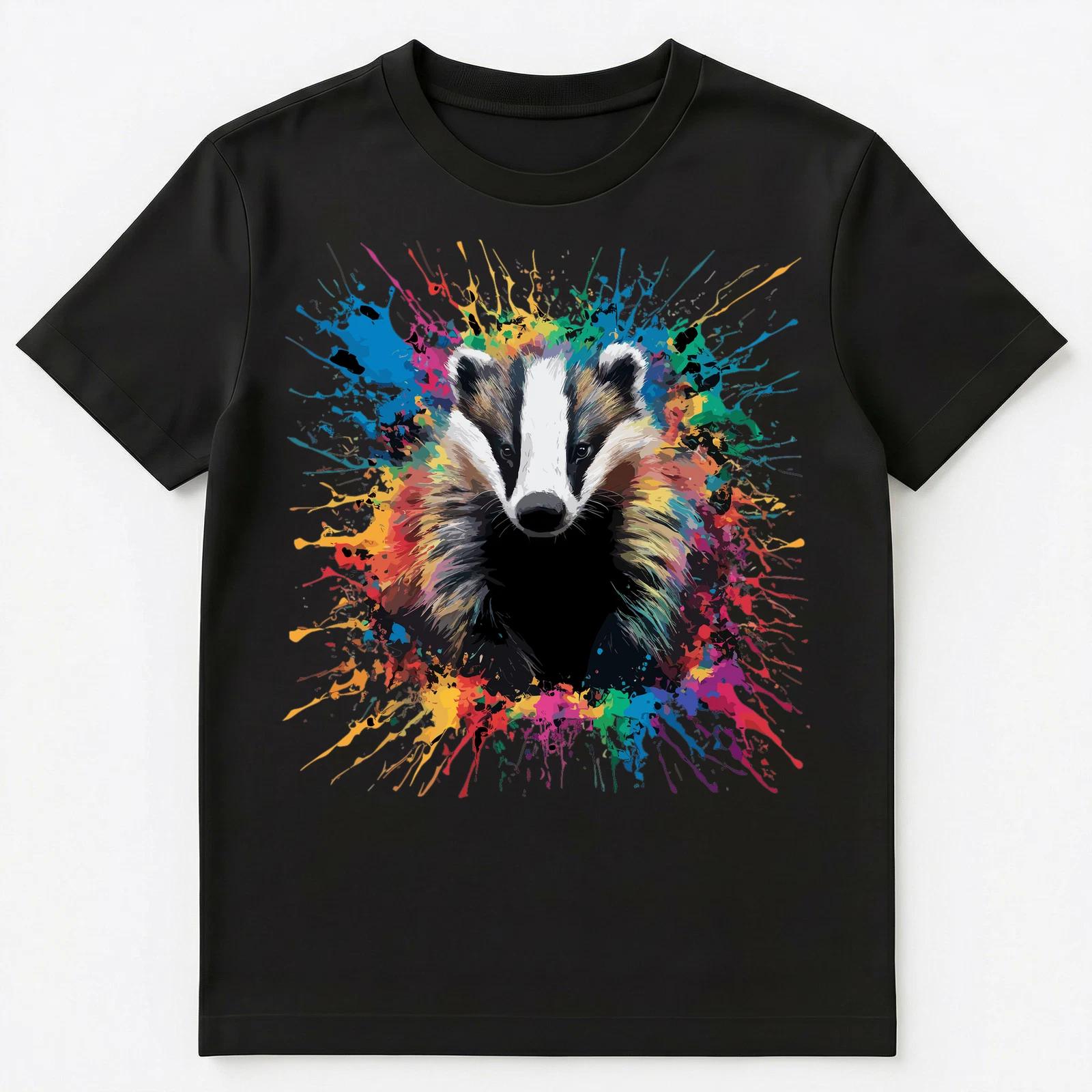 Colorful Paint Splash Badger Art Graphic Unisex T-Shirt 3XL