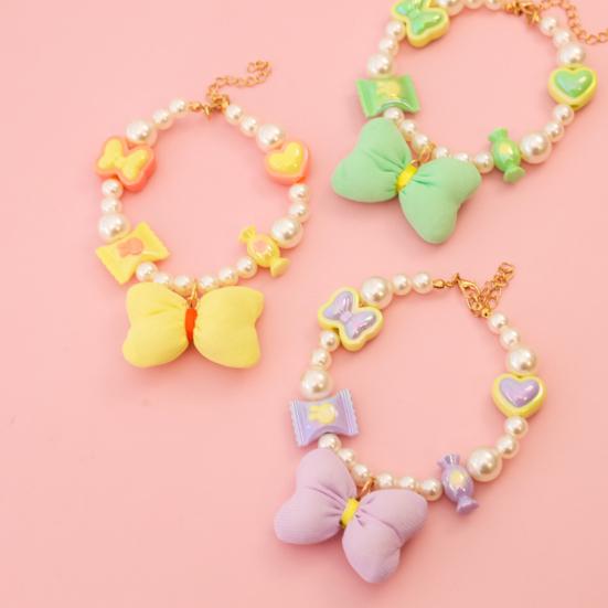 Faux Pearl Pet Collar Adjustable Cat Necklace with Candy Bow Decor for Puppy Kitten Wedding Party Accessories