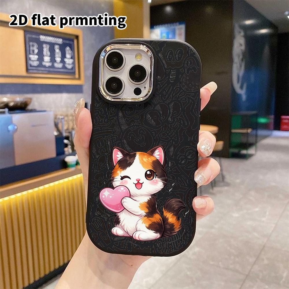 Phone Case: 2D Flat Design Suitable for iPhone 18 17 16 15 14 13 Pro Protective Case, Couple Style, Three-flower Cat, Christmas and Halloween Gift