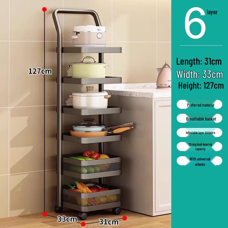 

Bieying Adjustable 6-Tier Kitchen Storage Rack with Baskets