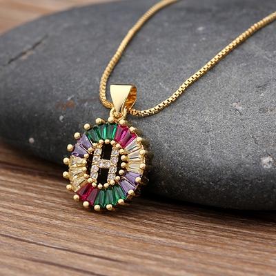 Nidin Hot Sale Initial Multicolor Zircon Necklace Charm Letter Necklace Name Jewelry For Women Men Accessories Party Gift