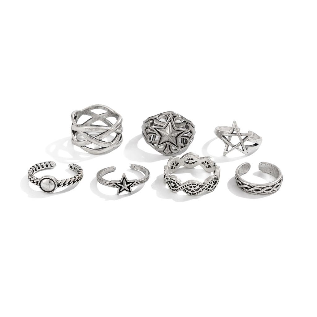 Vintage Personality Starfish Ring Set for Men Hip Hop Niche Men's Exaggerated Style Hot-Selling Ring Jewelry