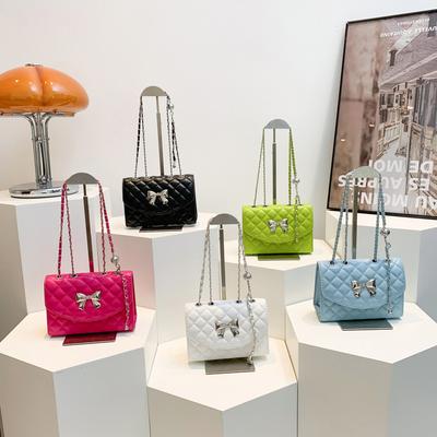 New Texture  Fashionable Bow Small Square Bag Chain Bag for Women's Summer Casual Personality One-shoulder Crossbody Bag