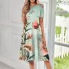 Women's Casual Fashion Round Neck Short Sleeve Print Midi Dress
