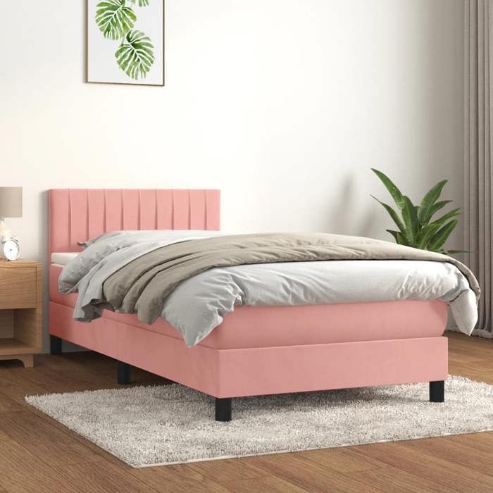 3141406 vidaXL Divan Bed with Mattress Pink 90x200 Cm Velvet