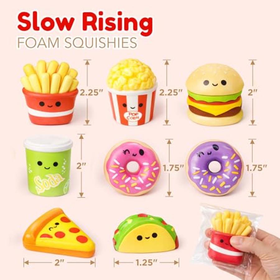 24 Pack Fast Food Squishy Toys For Bulk Slow Rising Individually Wrapped Small 1.5-2.25" Squishies, Easter Egg Filler Stuffers