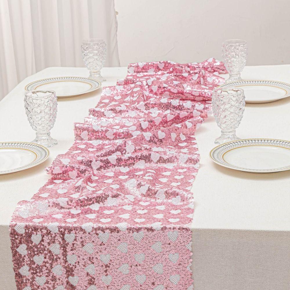 Love Heart Sequined Mesh Table Runner Romantic Table Flag Glitter Table Linens  Holiday Event