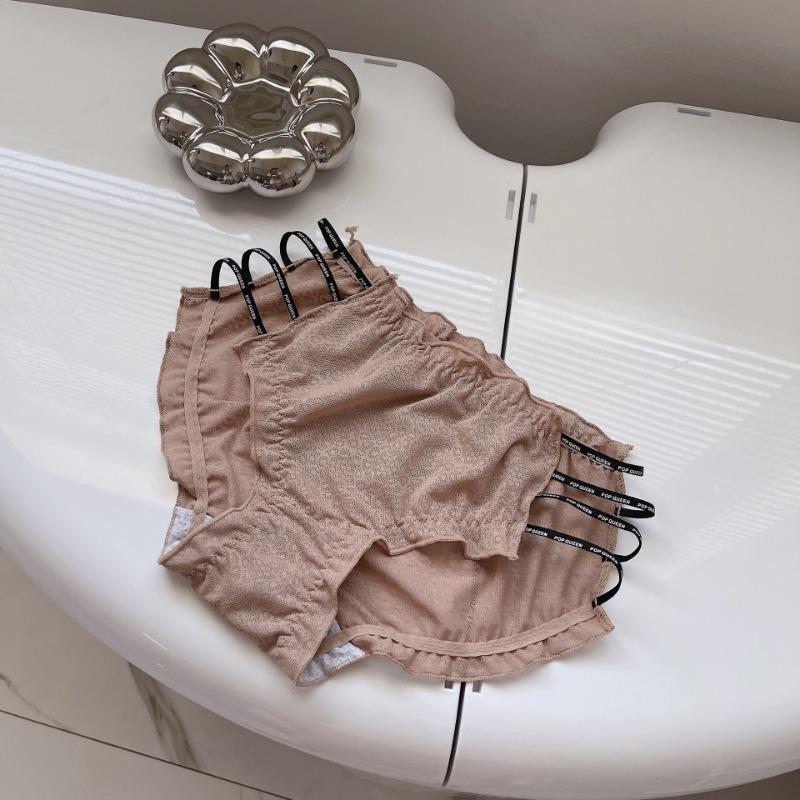 Culotte sexy en dentelle avec fente latérale et lettres pour femme, taille moyenne, sans lingerie, culotte de compression des hanches