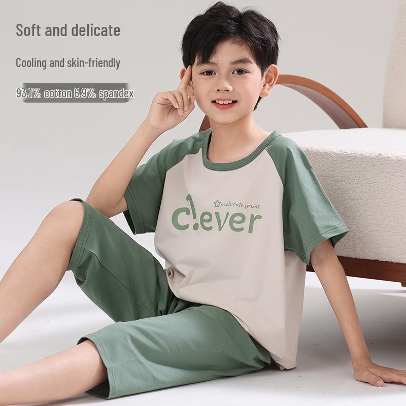 2026 Boys' Lycra Cotton Pajama Set – Thin Summer Air Conditioning Sleepwear for Kids