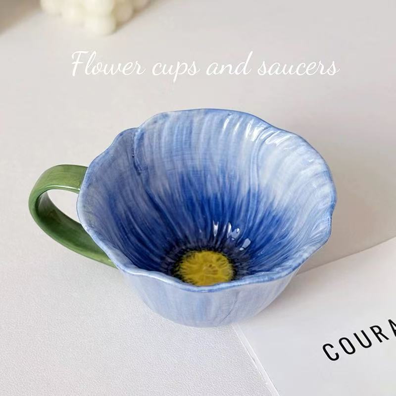 European Ceramic Flower Coffee Cup Butterfly Three-dimensional Relief Flower Mug Exquisite Afternoon Tea Flower Tea Coffee Cup