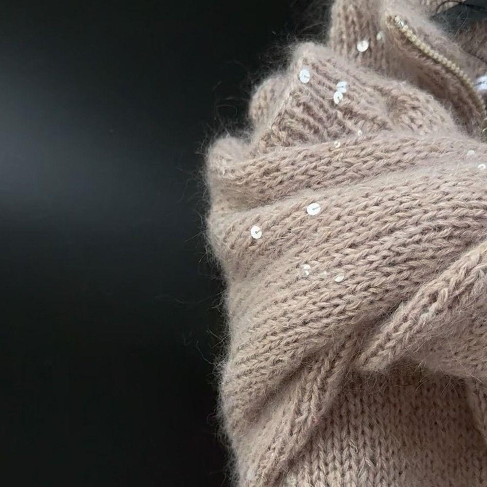 Sparkly Sequin Sequin Knitted Cardigan Stand Collar Long Sleeve Y2K Sweater Glitter Lapel Coat Autumn Winter