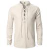New Men's V-neck Shirt T-shirt Fashion Vintage Thin Long Sleeve Top Men Casual Breathable Viking Front Lace Up Man Beach Shirts Yasheng