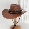 Western Unisex PU Leather Cowboy Hat with Metal Diamond Band - Ideal Birthday Gift.