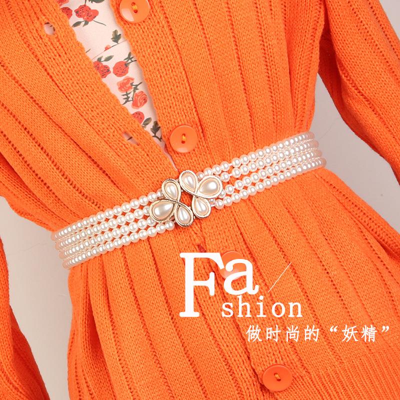 Pearl Diamond Flower Waist Chain, Diamond Square Buckle Dress Decorative Belt Women'S Belt Women'S