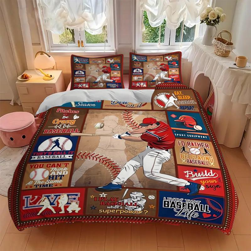 Baseball Artwork Quilt Panel Print 3Pcs Bedding Setduvet Cover With 2 Bedropillowcase Home Birthday Gift