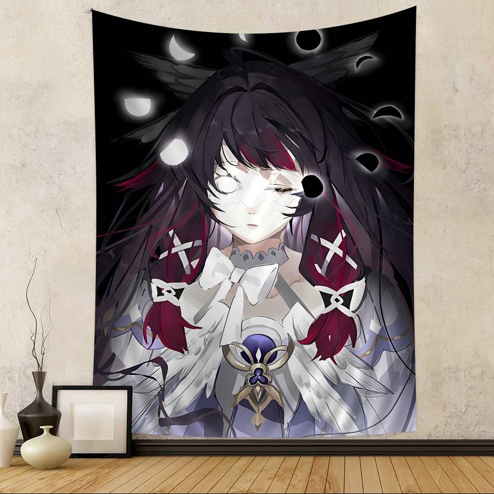 Genshin Impact Columbina Anime Tapestry Hippie Flower Wall Carpets Dorm Decor Wall Hanging Home Decor