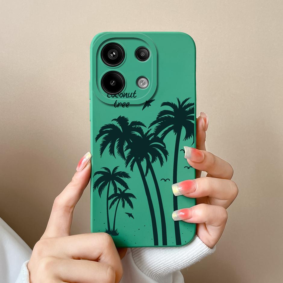 For Xiaomi Poco M6 Pro 4G 5G Casing Fashion Black Coconut Tree Liquid Silicone Soft TPU Cover For XiaomiPocoM6 M6Pro 4G 5G Funda