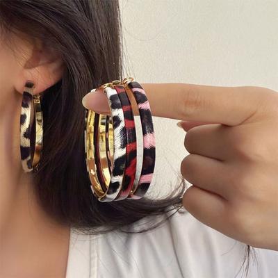 Circle Leopard Hoop Earrings Y2k Women's Jewelry Vintage Resin Hoop Earrings  Gift