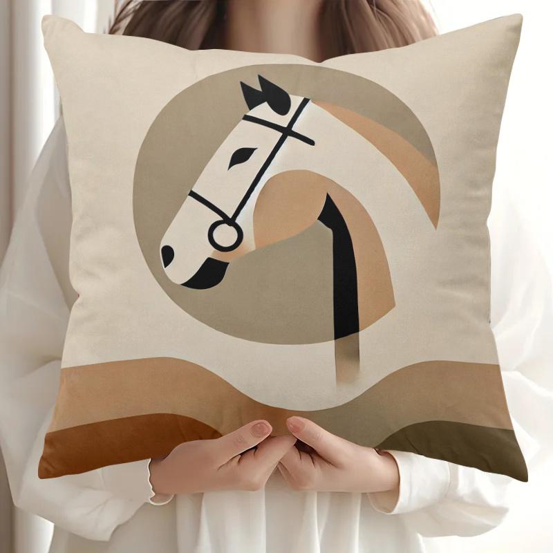 Elegant Horse Print Throw Pillowcase Cushion Cover Modern Boho Animal Decor 40x40cm Home Bedroom Accessories