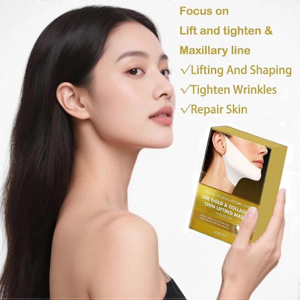 4er-Pack 24K Gold Collagen V-Lift Maske, Anti-Aging Gesichts- Und Halspflege