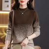 Women's Crew Neck Sweater Autumn and Winter Gradient Knit Pullover Loose Thick Knit Top