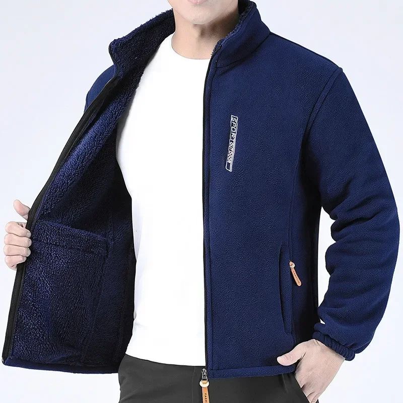 MEN Winter Thicken Polar Fleece Jacket Warmth Windproof Full Zip Up Coat Multiple Zipper Pockets Outdoors Plus Size Jackets Outwear