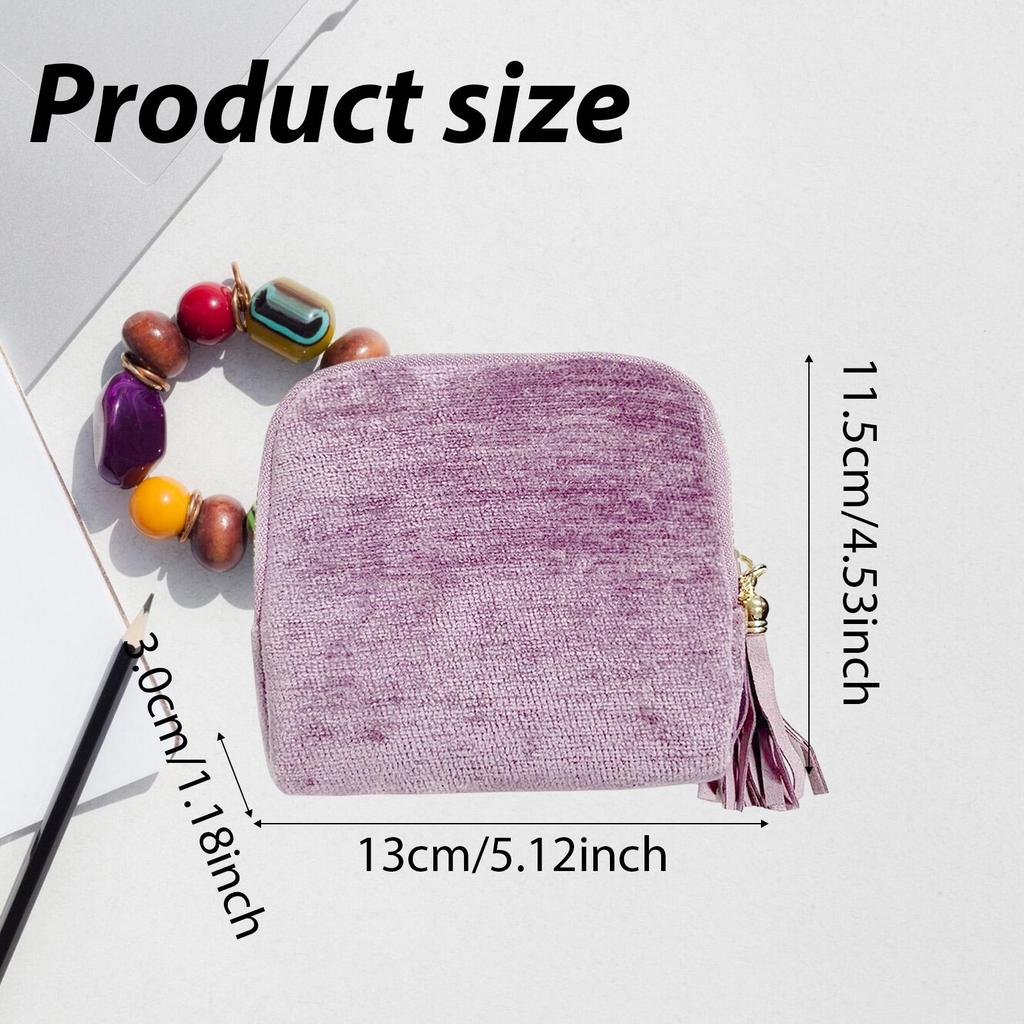Case Organizer for Rings Bracelets Necklaces Earrings Velvet Chenille Tassel Zipper Storage Bag