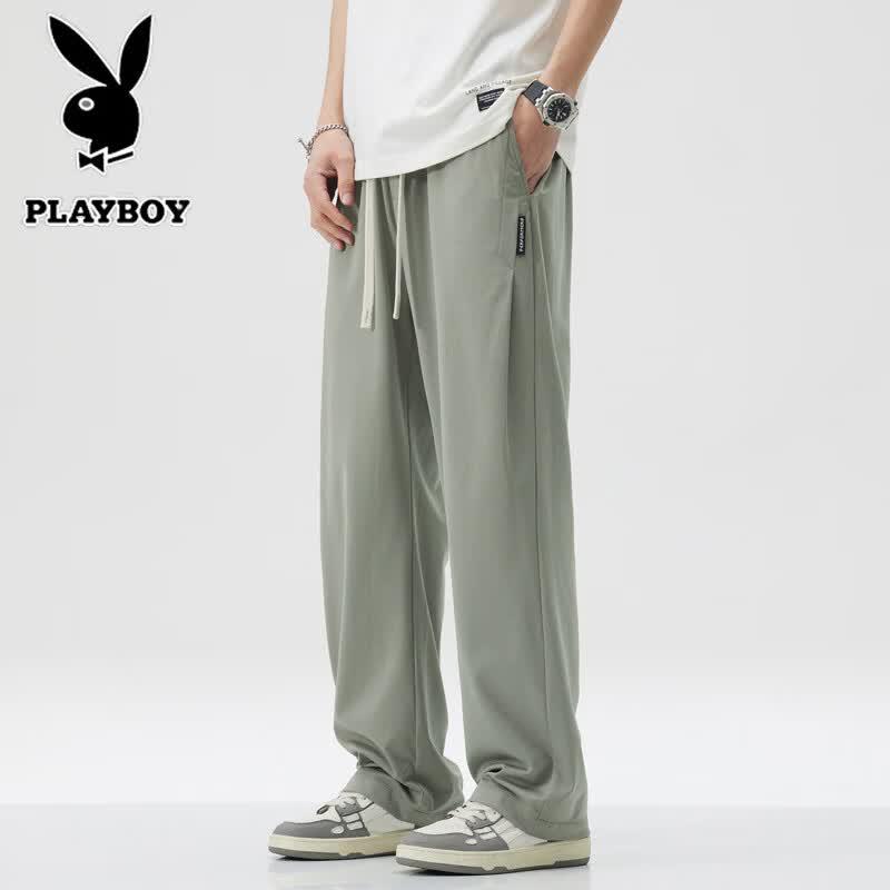 PLAYBOY Men s Summer Ice Silk Straight Casual Pants 4XL