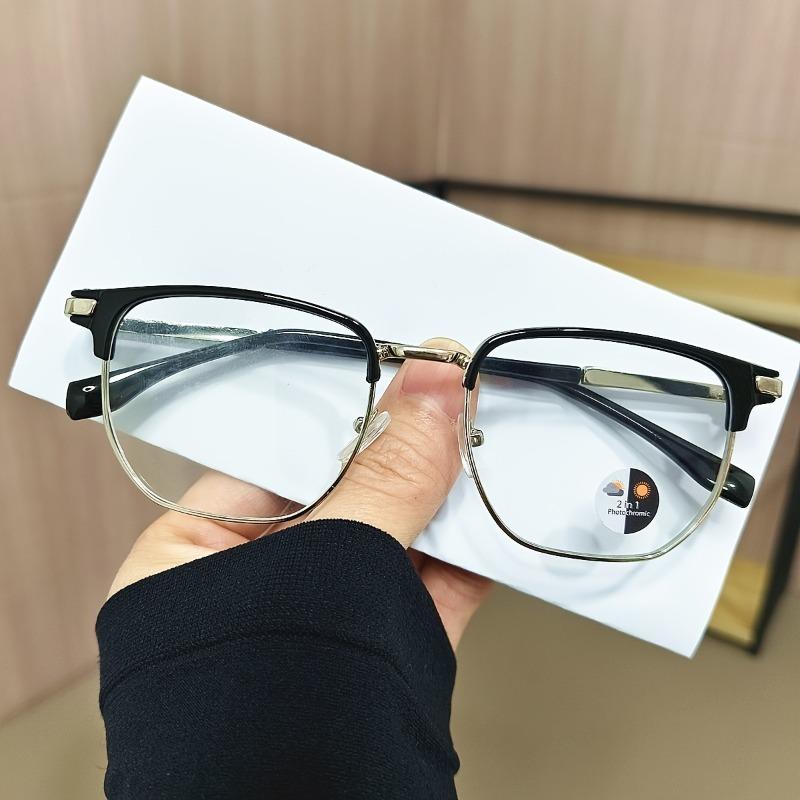 Retro Y2K Square Pochromic Eyeglasses Copper Alloy Frame Business Fashion Glasses for Men and Women